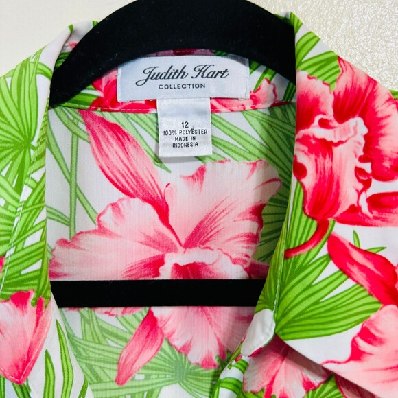 Judith Hart Women's Sleeveless Button Down Top Size 12 Tropical Orchid Design - Picture 2 of 3